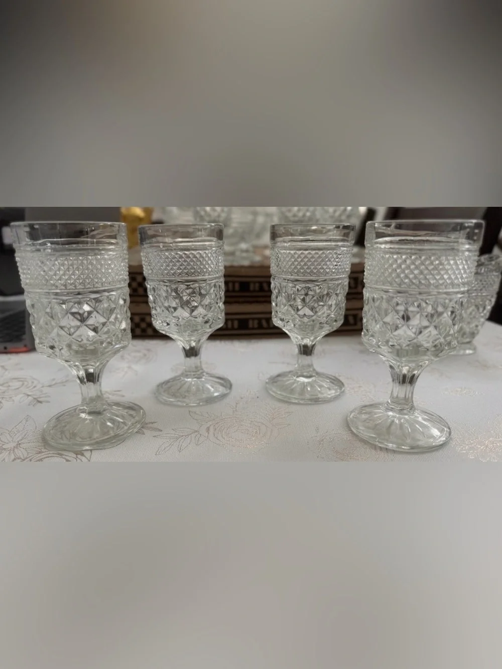 Vintage Anchor Hocking Wexford Clear Cut Glass Goblets - Set of 4, Elegant Foote